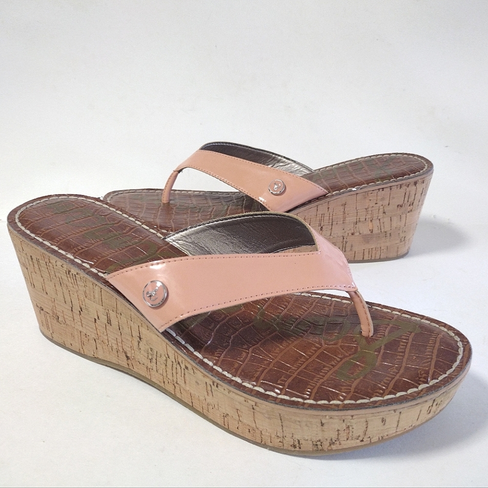 Sam Edelman Women's Romy Patent Wedge Thong Cork Platform Sandals Size 9